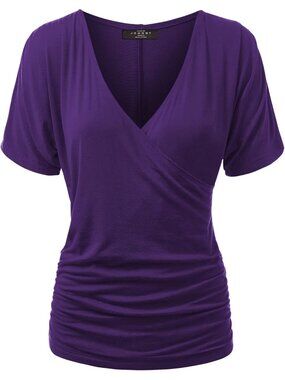 Women's T Shirt Dark Purple V Neck Short Sleeve Dressy Summer Comfort Comfort